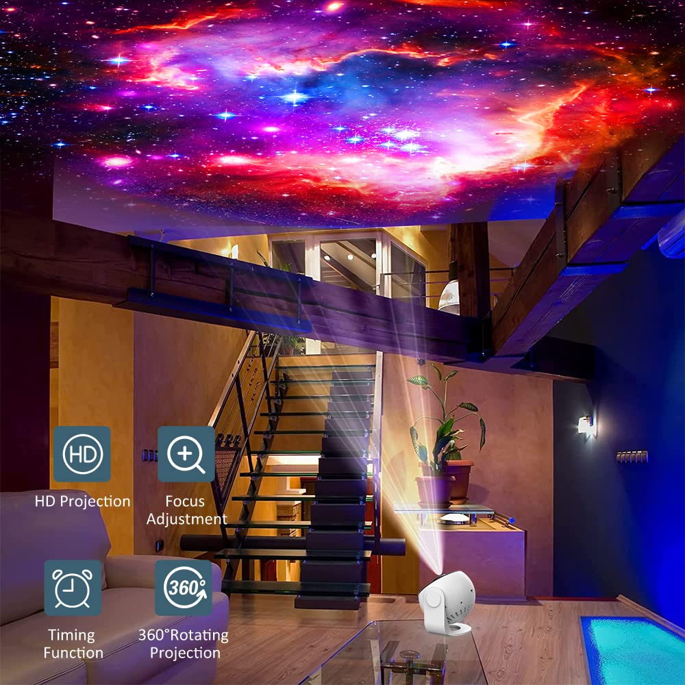 Syslux Star Projector, Planetarium Projector for Bedroom Ultra Clear Galaxy Night Light with 4K Replaceable 12 Galaxy Discs 360 Degree Rotation Real Sky Light for Kids Room Birthday Valentines Gift