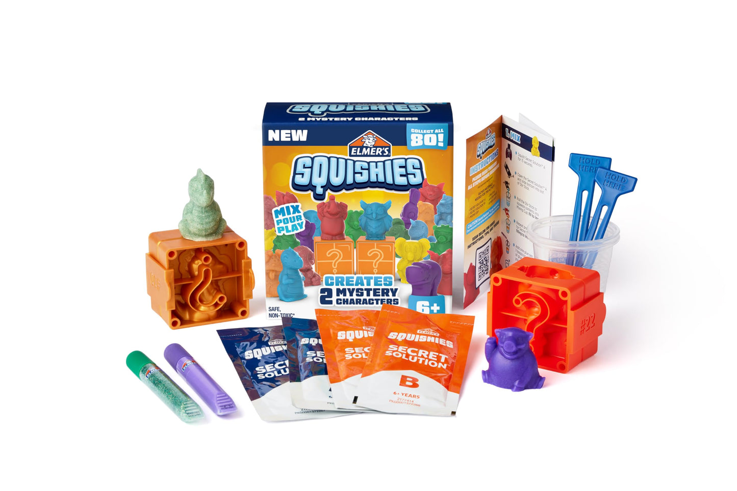 Kit de actividades para niños Elmer's Squishies, kit de juguetes blandos para crear 2 personajes misteriosos, kit de 12 piezas