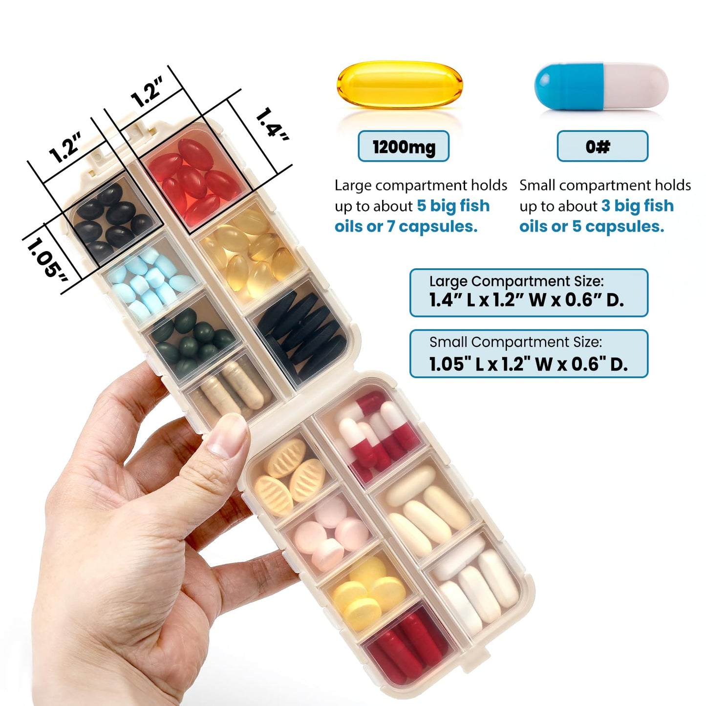 3 Pack, 14 GRIDS Travel Pill Organizer Box with Labels - Travel Medicine Case Kit - Pocket Daily Pharmacy Container - Travel Medication Holder Dispenser for Fish Oil Vitamin Supplement Storage