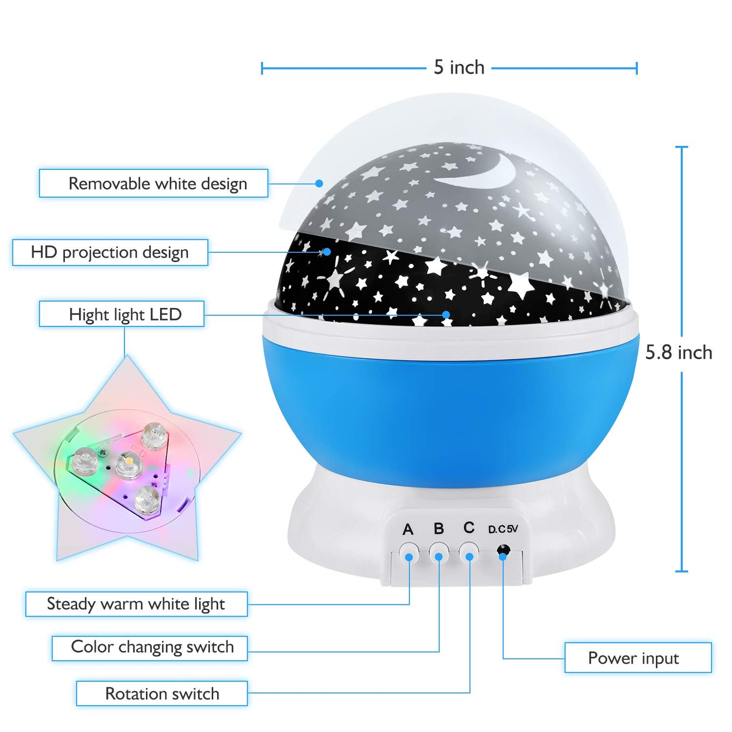 RICTLY Night Light for Kids, Kids Night Light, Star Night Light, Nebula Star Projector 360 Degree Rotation - 4 LED Bulbs 12 Light Color Changing with USB Cable, Romantic Gifts for Men Women Children