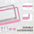 GaRhomxy Bling Cadre de plaque d'immatriculation, cadre de plaque d'immatriculation en acier inoxydable cristal, 1 paquet de cadre de plaque d'immatriculation de voiture scintillant pour femme, accessoires de voiture universels (rose)