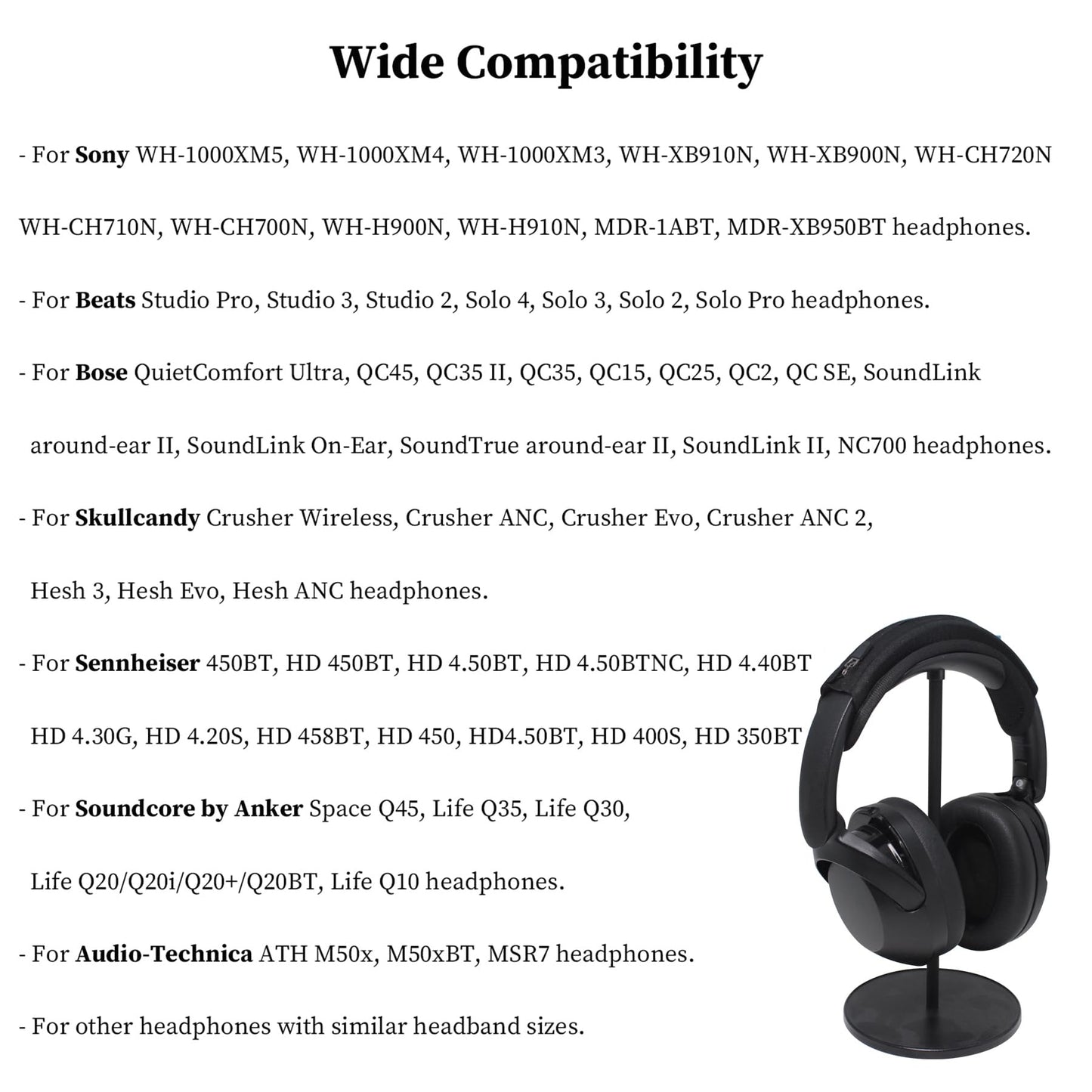 Adhiper Universal Headphone Headband Cover for Sony Beats Bose Soundcore HyperX ATH Skullcandy JBL Jabra, Headband Cover Cushion Protector for Sony XM4, XM5 & Beats Studio Pro/Solo4 Headphones - Black