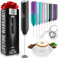 Zulay Kitchen Powerful Milk Frother Wand - Mini Milk Frother Handheld Stainless Steel - Battery Operated Drink Mixer for Coffee, Lattes, Cappuccino, Matcha - Froth Mate Milk Frother Gift - Black