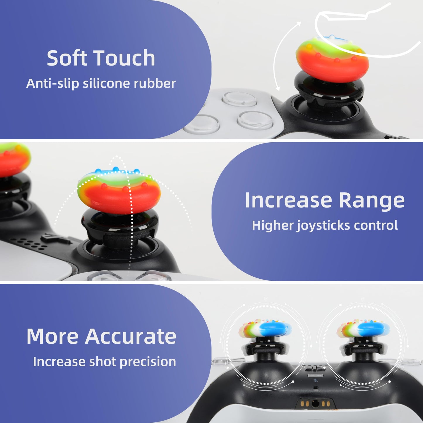 PS5 Controller Accessories for PS4 Controller Grips Thumbstick Grips with 2 Pairs Joystick Grips and 32 Pieces Thumb Caps Controller-3X