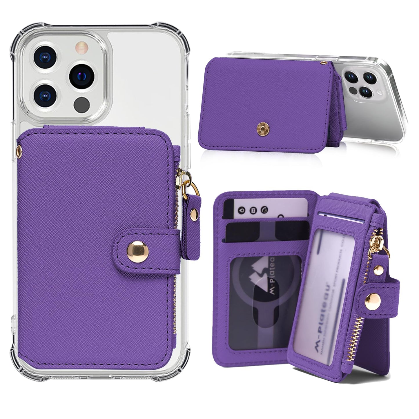 M-Plateau Phone Wallet Stick On, Credit Card Holder for Women Attachable 3M Sticker,Phone Card Holder Compatible with iphone 15 pro case and Most Smartphones (Dark Purple)