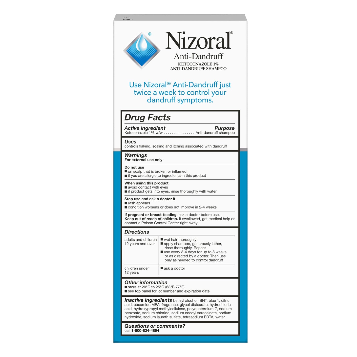 Champú anticaspa Nizoral con 1 % de ketoconazol, aroma fresco, 7 onzas líquidas