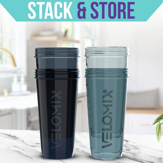 VELOMIX - 4 PACK - 28 oz Shaker Cups pour shakes protéinés - 4x Fouet métallique | Bouteilles de shaker protéinées anti-fuites pour mélanges de protéines | Pack de bouteilles de shaker protéiné | Mélangeur pour shakes protéinés (Aqua Depths)