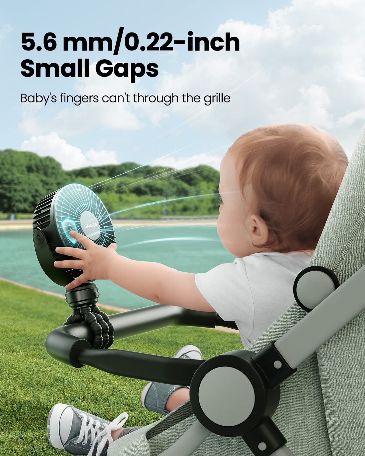 Gaiatop Mini Portable Stroller Fan, Battery Operated Small Clip on, Detachable 3 Speed Rechargeable, 360° Rotate Flexible Tripod Better Cooling for Car Seat Crib Treadmill Travel Black