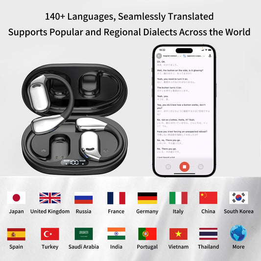 AI-Powered Earbud Translator in Real Time – 144-Language Translation Device with Two-Way Communication, Bluetooth Wireless Earbuds, Earphones iOS & Android Compatible for Travel, Business