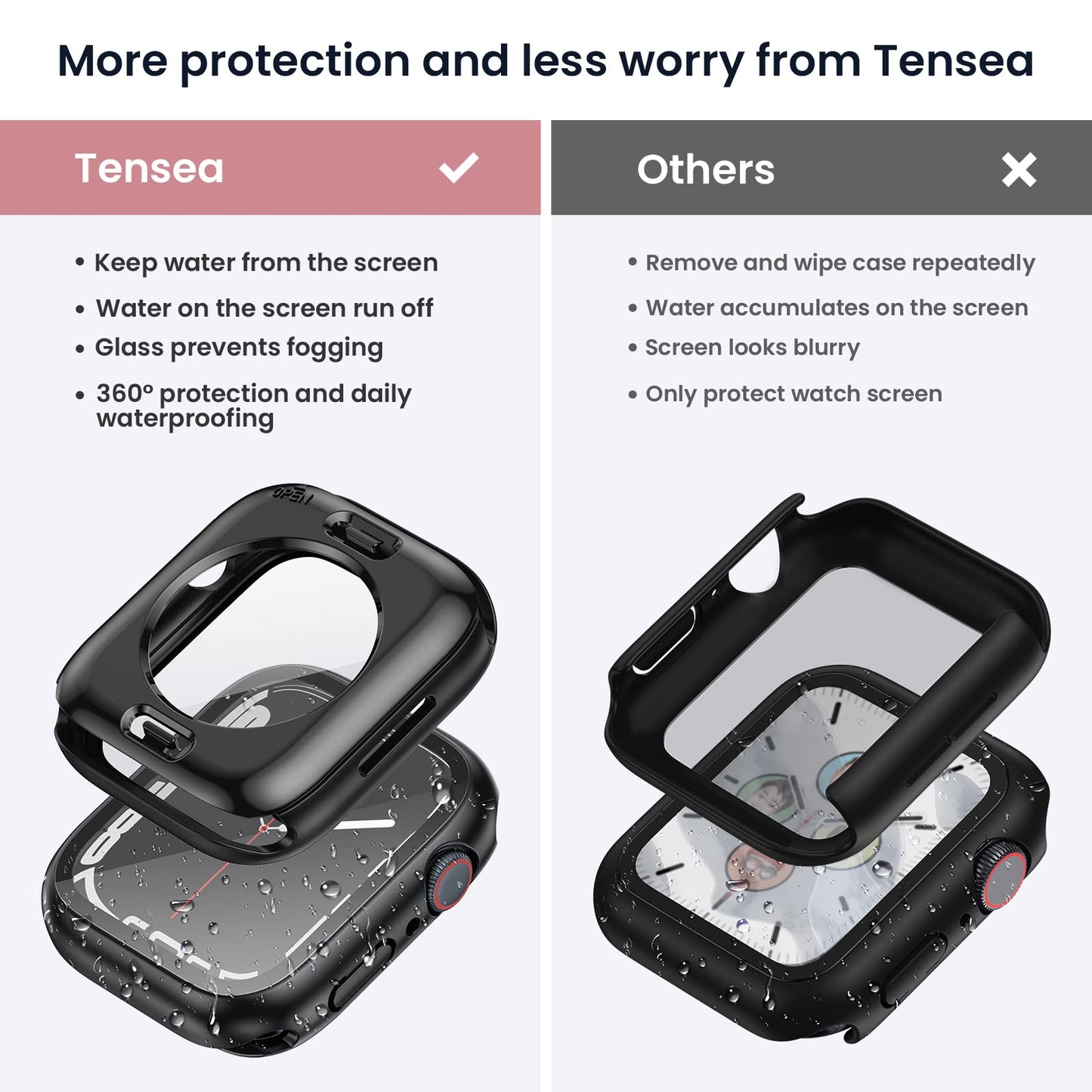 Tensea (2 in 1) for Waterproof Apple Watch Screen Protector Case SE 2nd Generation SE Series 6 5 4 40mm Accessories, iWatch PC Face Cover Built-in Tempered Glass Film, Front and Back Bumper Women Men