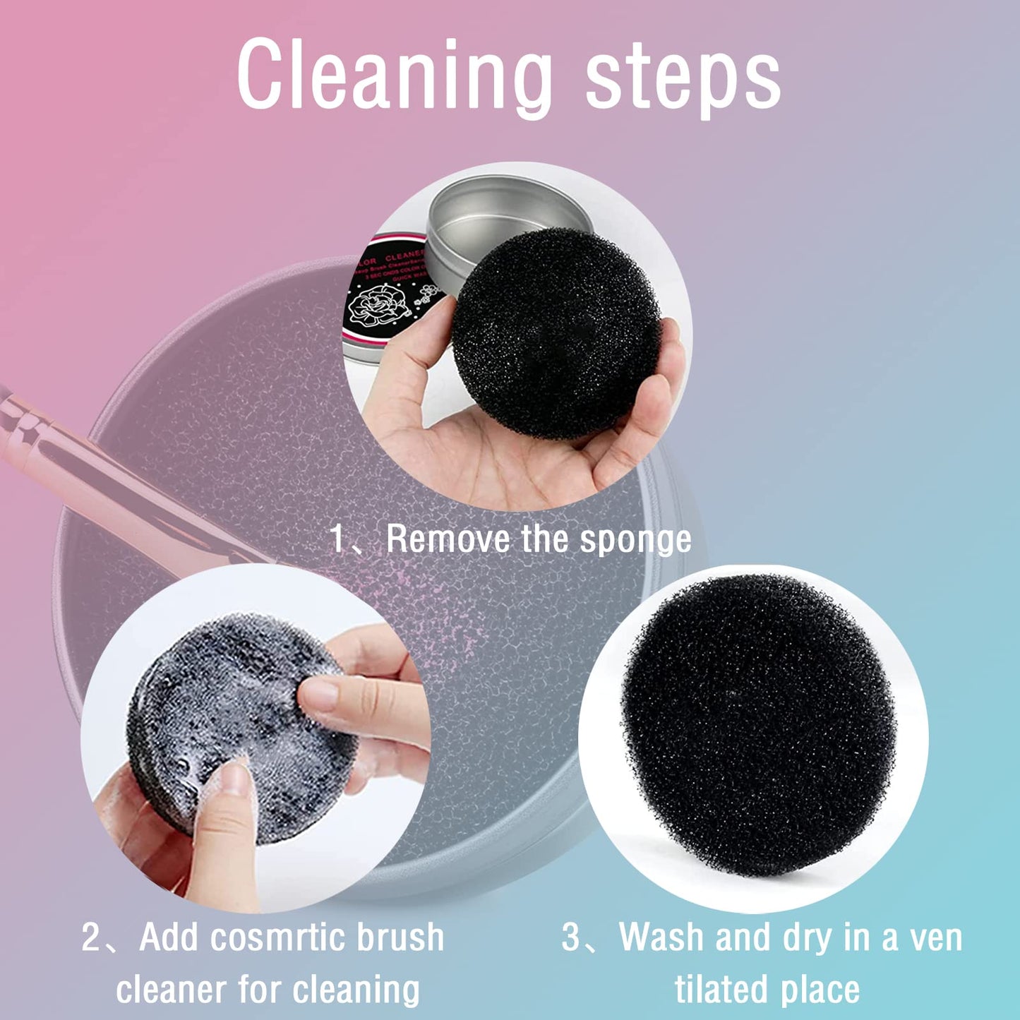 2 Pack Cleaner Sponge, Dry Makeup Brushes Cleaner Eye Shadow or Blush Color Removal Quickly Switch to Next Color