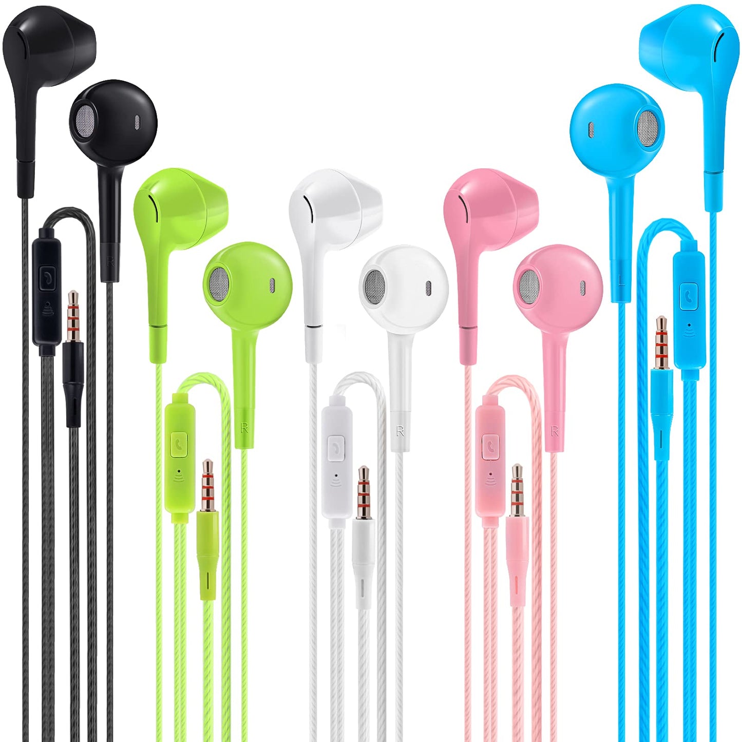 Jogteg Earbuds Headphones with Microphone Pack of 5, Noise Isolating Wired Earbuds, Earphones with Powerful Heavy Bass Stereo, Compatible with Android, Phone, Laptops, MP3 and Most 3.5mm Interface