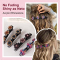 2 Pcs Sparkling Crystal Stone Braided Hair Clips, 2024 New Satin Fabric Hair Bands Rhinestone Four-Leaf Clover Hair Clip for Styling, Duck Bill Clips for Women Girls (C)