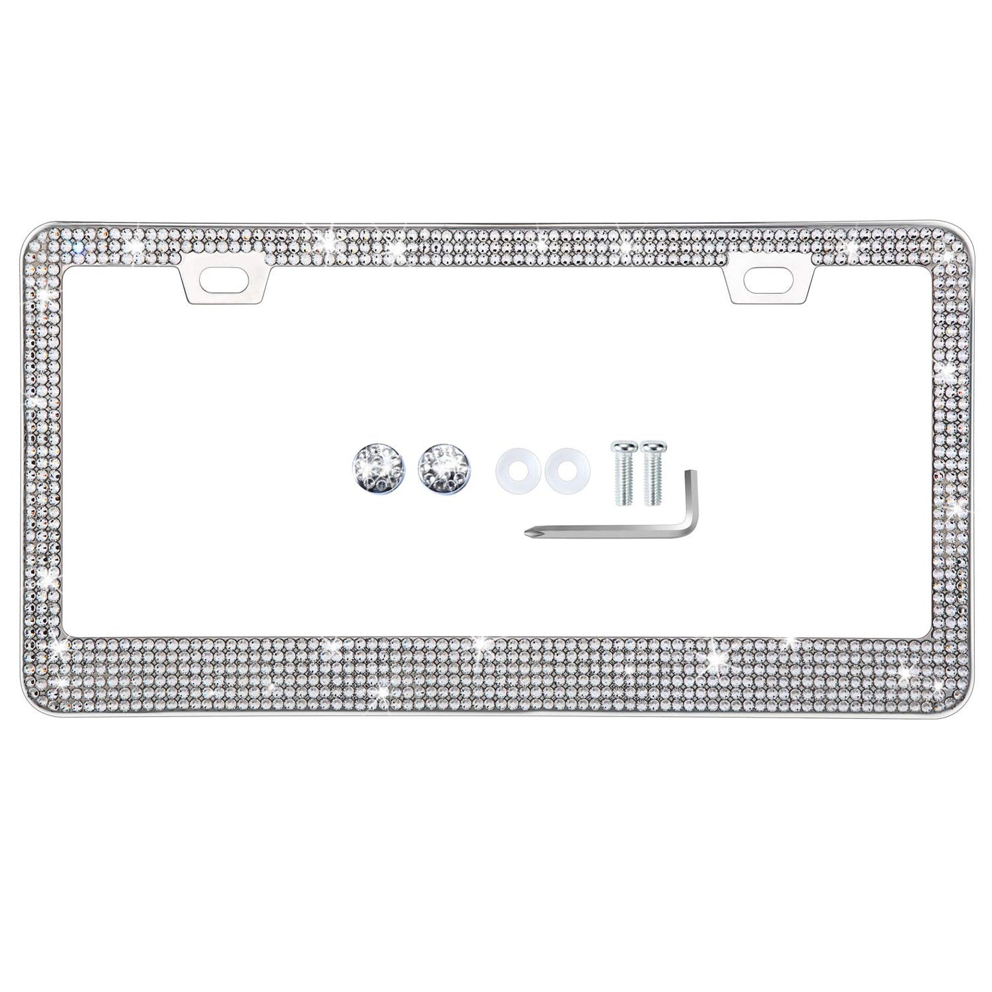 TZARROT Cadre de plaque d'immatriculation en strass blanc pour femmes et hommes, bordure fine en métal antirouille, accessoires de voiture pour femmes et filles