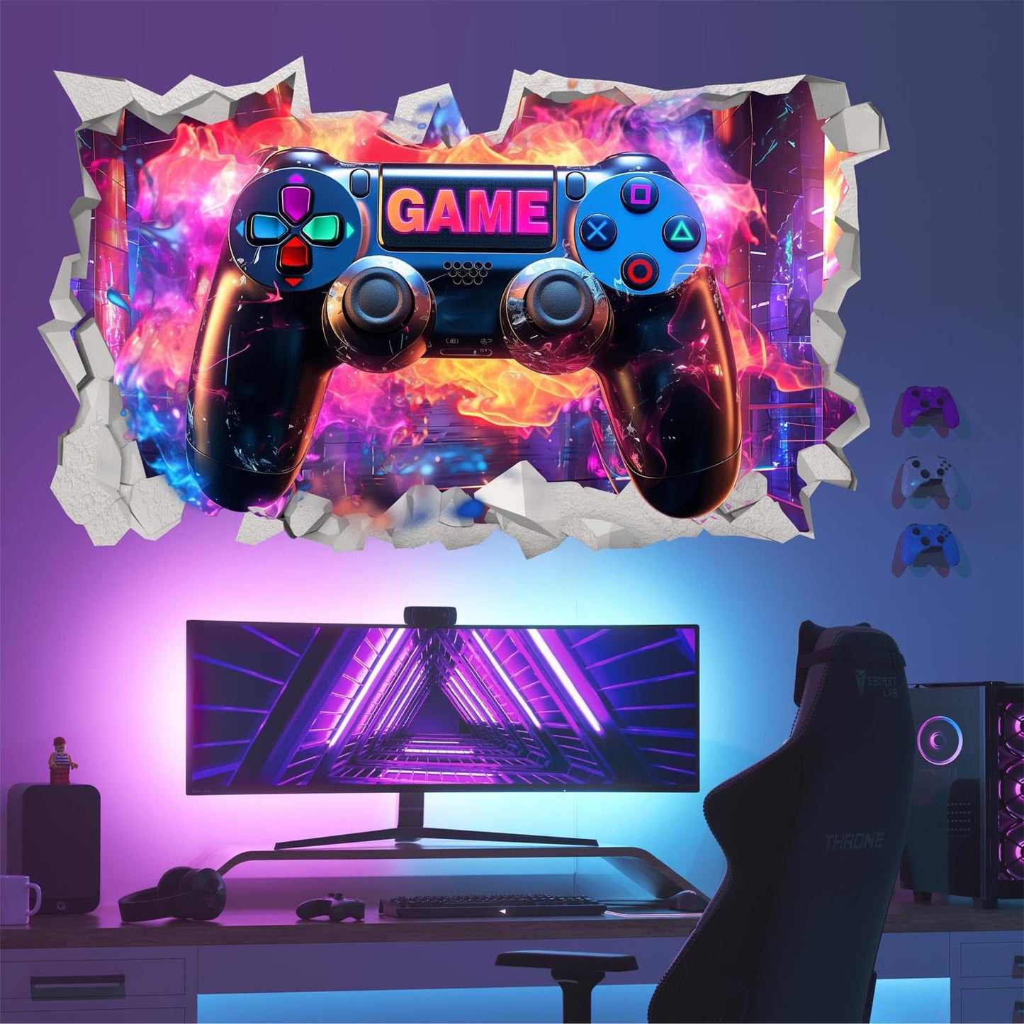 Gaming Wall Decals Gamer Wall Stickers Video Game Wall Art Murals Decals for Teenager Boys Room Broken Wall Gamer Controller Decoration Wallpaper Wall Sticker for Kids Bedroom Playroom Game Lover Gift