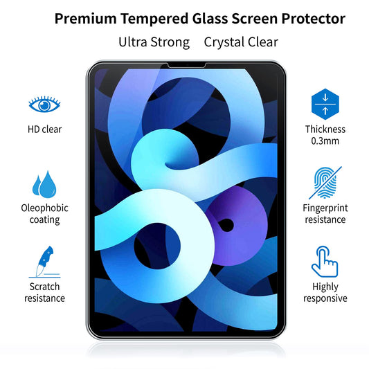 Protector de pantalla de 3 unidades para iPad Pro de 11 pulgadas, todos los modelos y iPad Air 5/4 de 10,9 pulgadas, película de vidrio templado, borde redondeado 2.5D, alta definición, transparente, compatible con Apple Pencil, compatible con fundas