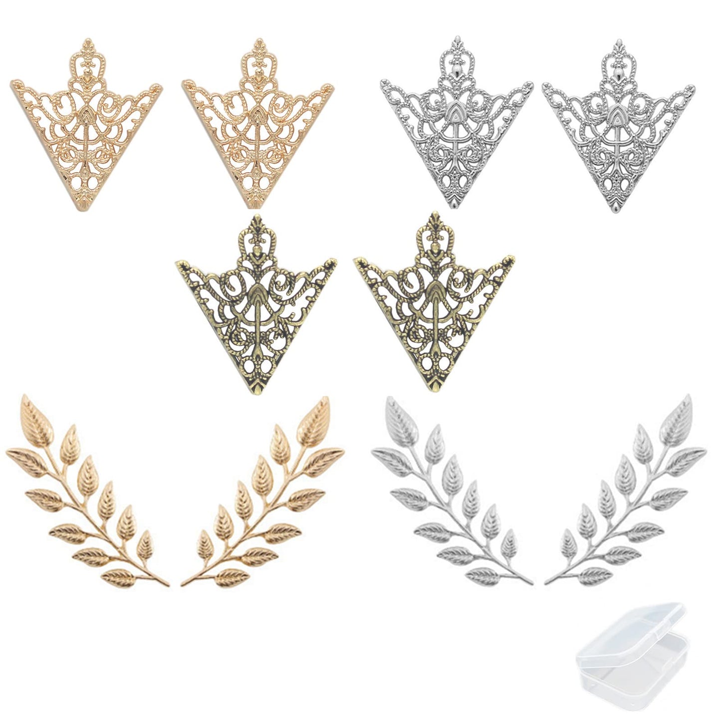 Zaky 5 Pairs Brooches Accessories Palace Retro Hollow Pattern Shirt Collar Brooch Buckle Angle Triangle and Simple Elegant Double Leaf Collar Pin Brooch Gold Silver Plant Brooch with Box