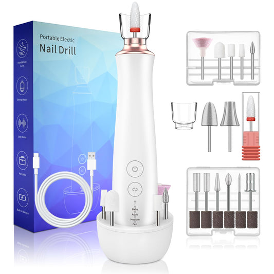 Professional Manicure Pedicure Kit with Charging Base: Cordless 20 in 1 Electric Nail File Set for Thick toenail, 5 Speeds Nail Drill Machine for Hand Feet Buffer Grinder Trimmer Men Woman Pets Baby