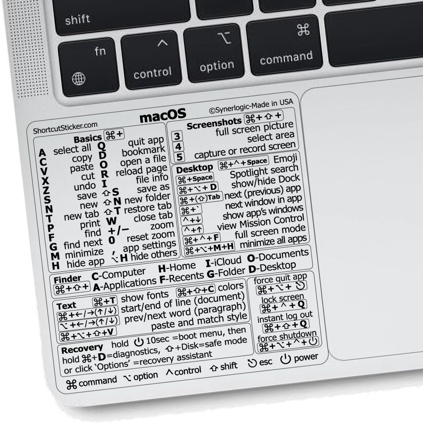 Autocollants de raccourcis Mac OS | Autocollants de clavier Mac pour Mac OS | Autocollants en vinyle laminé sans résidus pour MacBook pour ordinateur portable | Autocollants de raccourcis MacBook pour Air et Pro 13-16" (transparent/noir)