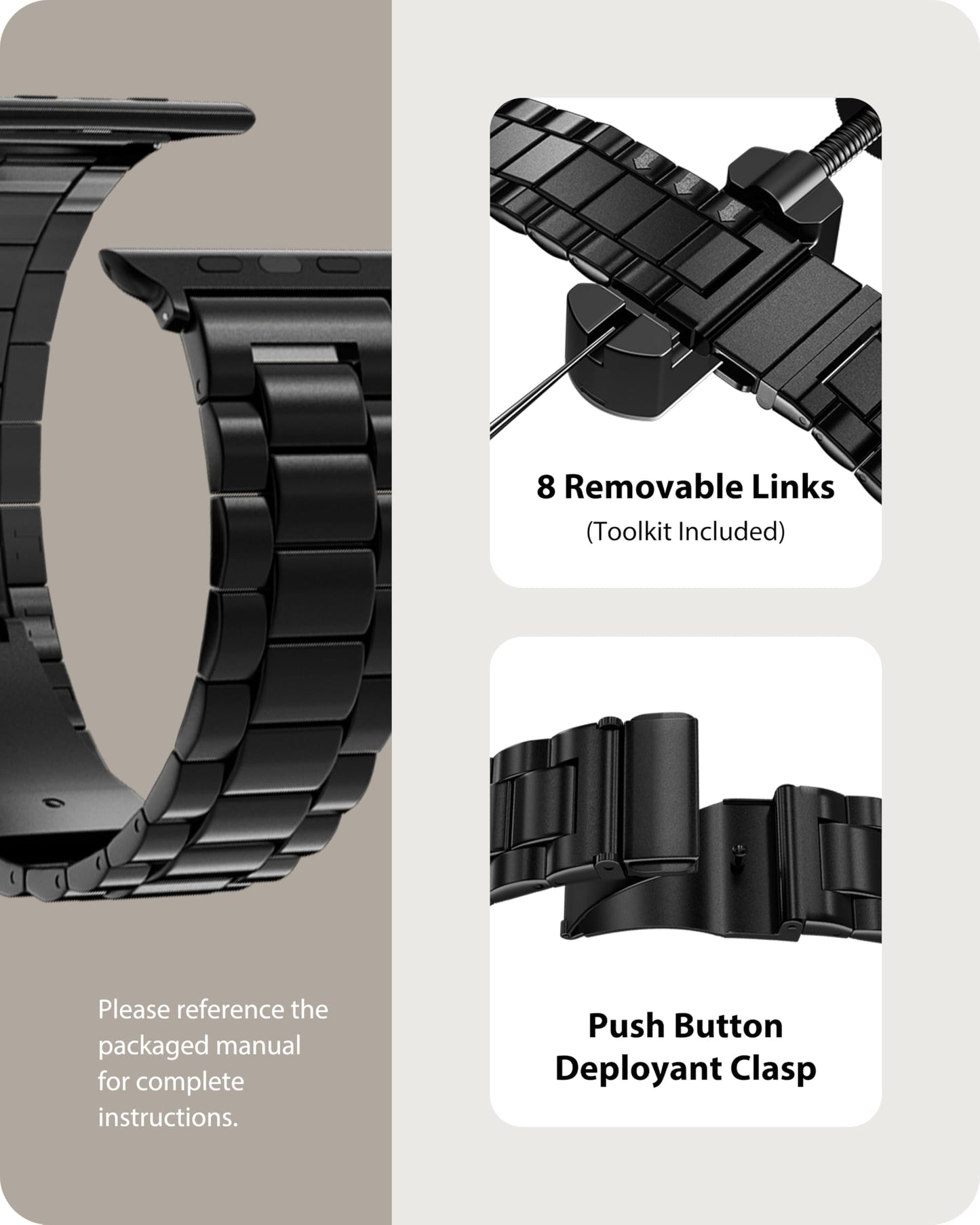 Fullmosa Compatible Apple Watch Bands 49mm 45mm 46mm 44mm 42mm 41mm 40mm 38mm, Metal iWatch Band with Case for Apple Watch Ultra Series 10 9 8 7 6 5 4 3 2 1 SE, 42mm 44mm 45mm Black