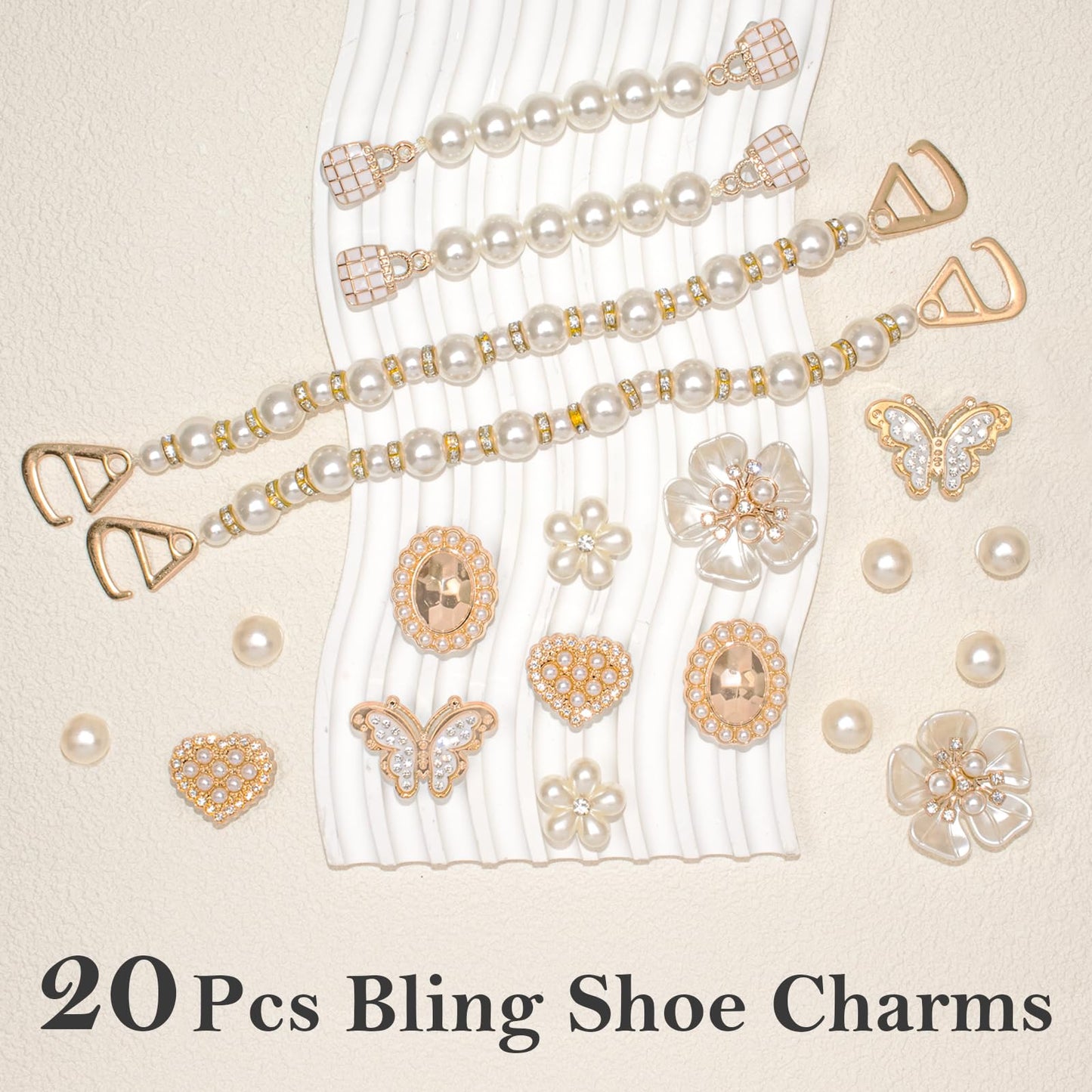 20 Pcs Bling Shoe Charms for Women, Pearl Flower Gems Shoes Charms, Butterfly Flower Charms Sparkling Pearl Shoe Chains, DIY Shoe Decoration Charms for Party Favors Birthday Christmas Gift Christmas