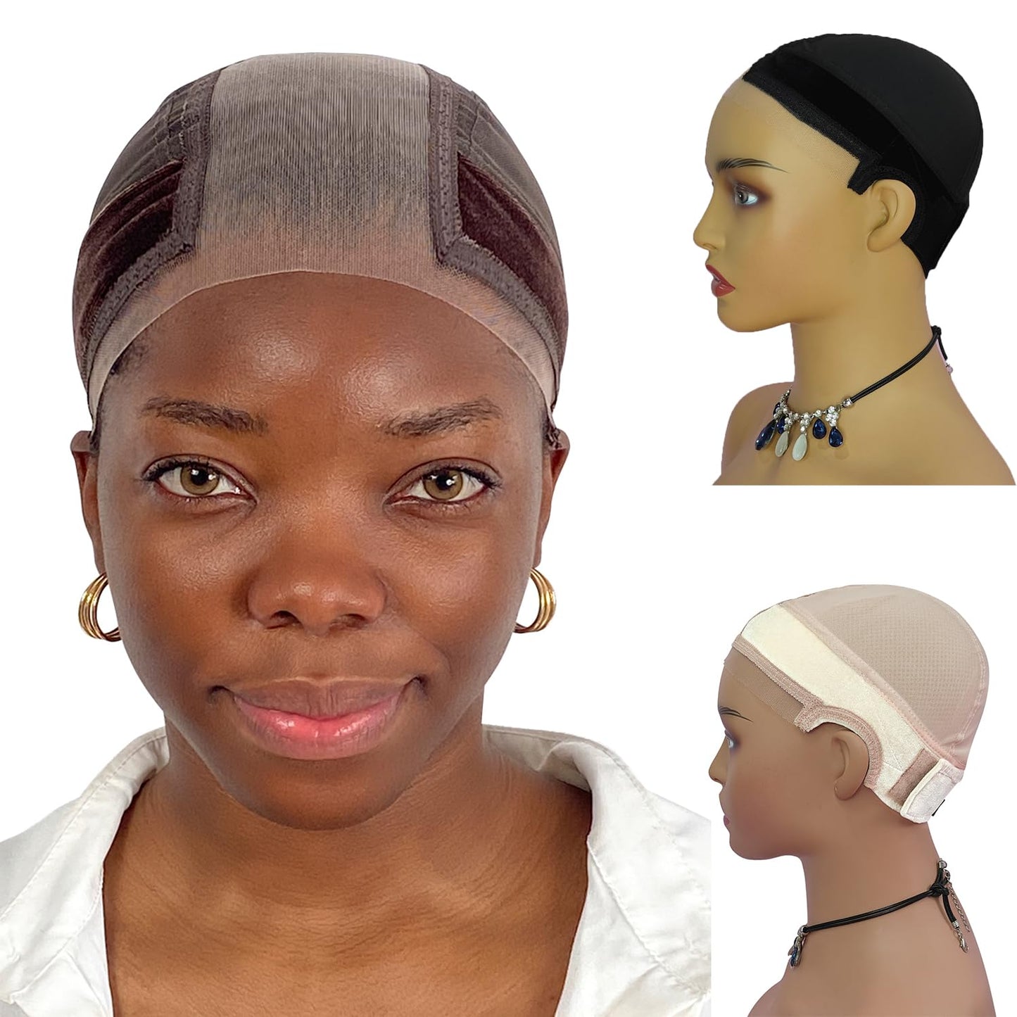 LAB HAIRS Wig Cap with Grip Band for Keeping Wigs in Place, More Full Cap-wide Transparent Lace for Lace Front Wigs - Brown/Black/Nude Non Slip Cap Make Your Wig Be Glueless (Brown-L)