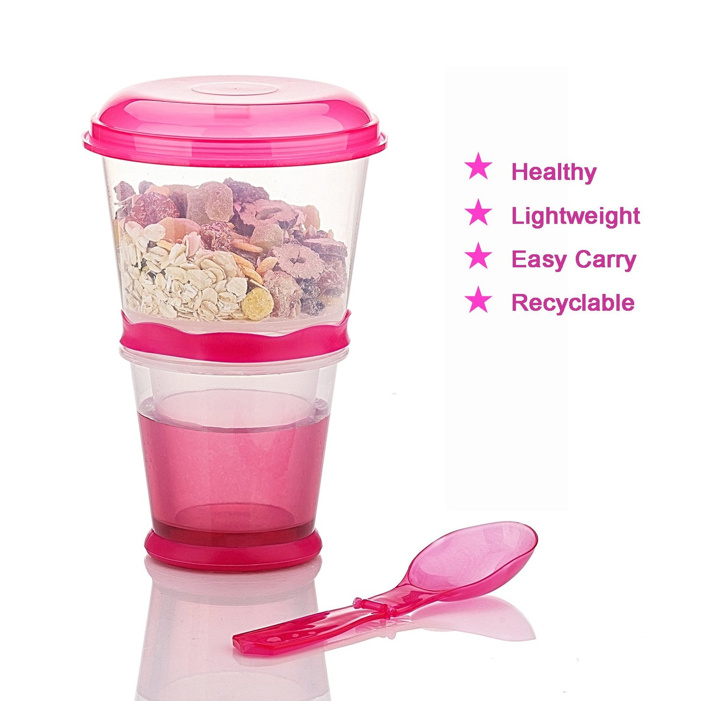 Cereal On the Go Cups Breakfast Drink Cups Portable Yogurt and Cereal To-Go Container Cup (Rose Red)