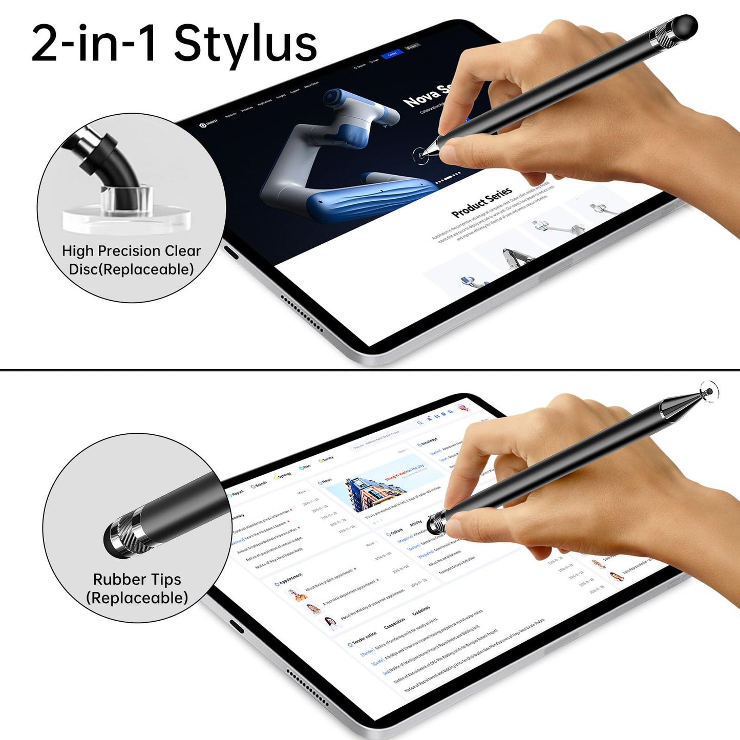 Stylus (5 Pcs), 2-in-1 Stylus Pen for Touch Screen, High Precision and Sensitivity, Suitable for iPhone/ipad/Android Tablets, Compatible with All Touch Screens (Black/White/Blue/Rose Gold/Silver)