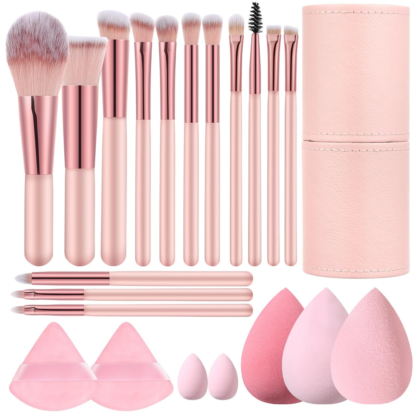 14 Pcs Small Travel Makeup Brush Set Portable Pink Make up Brushes with Case,5 Pcs Makeup Sponge,Valentine's Day Gift,Mother's Day Gift for Foundation Powder Concealers Eye Shadows(Pink)