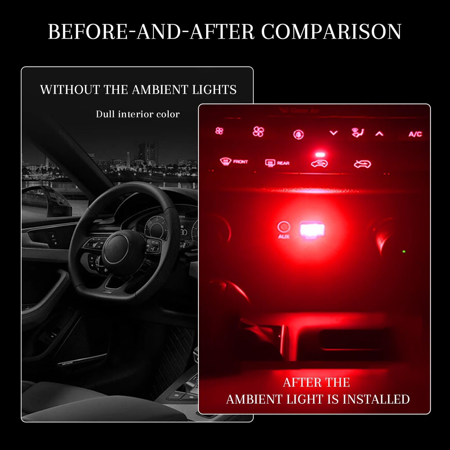 Hbxdeco Lot de 4 lampes d'ambiance LED USB pour intérieur de voiture, mini veilleuse décorative LED portable pour voiture, kit d'éclairage d'ambiance avec interface USB enfichable, accessoires universels pour intérieur de voiture (rouge)