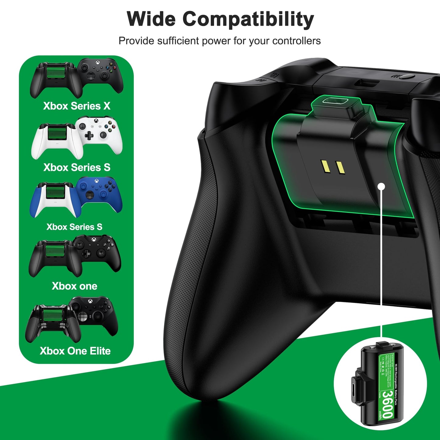 DINOSTRIKE Rechargeable Xbox Controller Battery Pack with 4 Back Covers and a USB C Charging Cable, 2x3600mWh Xbox One Controller Battery Play and Charger kit for Xbox Series X/S Remote