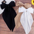 Velscrun 3Pcs Women's Hair Accessories Gifts: White, Black, and Khaki Oversized Satin Hair Bows with Long Tails, Barrettes, and Clips for Girls