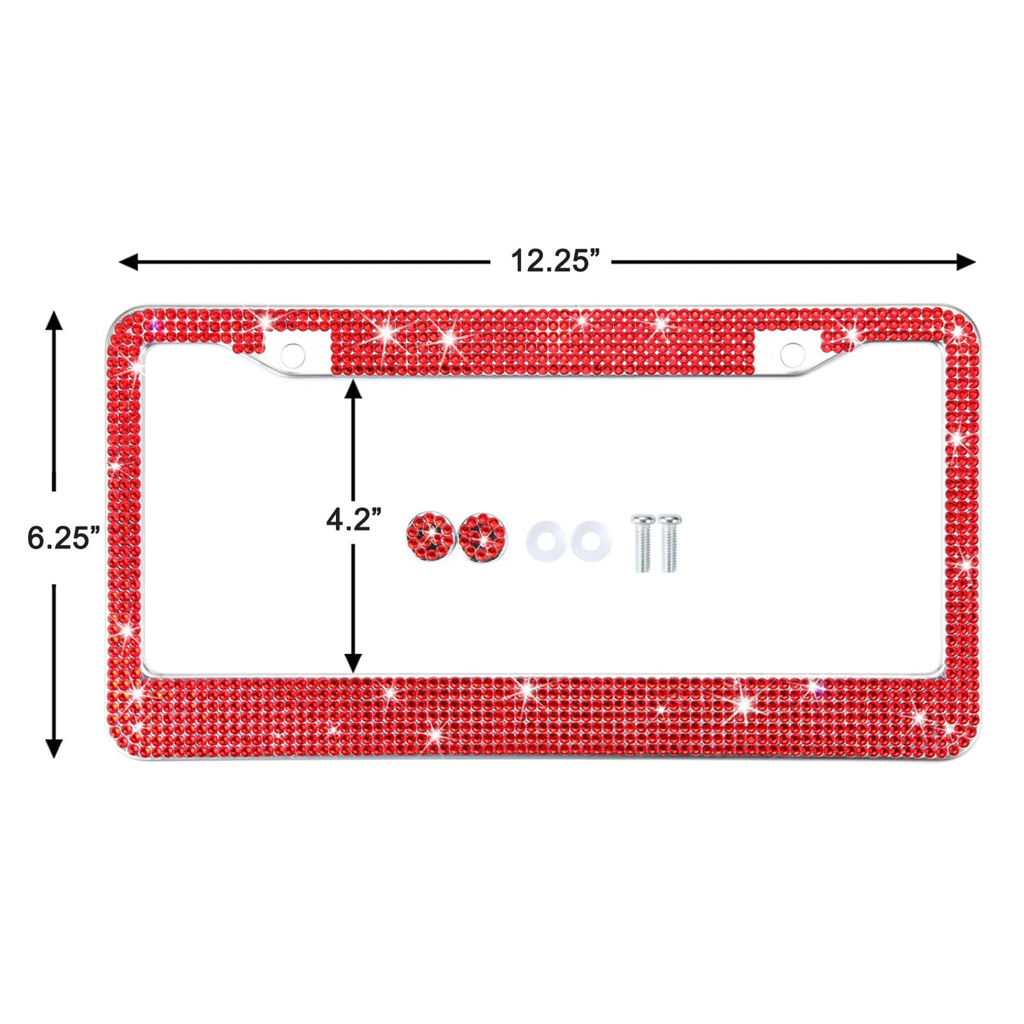 TZARROT Cadres de plaque d'immatriculation en strass rouge pour femmes, couverture de plaque d'immatriculation en métal antirouille, accessoires de voiture Bling pour femmes et filles