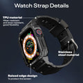 For Apple Watch SE SE2 Series 9/8/7/6/5/4/3/2/1 45/44/42mm Band with Case, Men Sport Rugged Silicone Adjustable Band Strap with Protective Case Smartwatch Protector (Black Anti-Scratch)