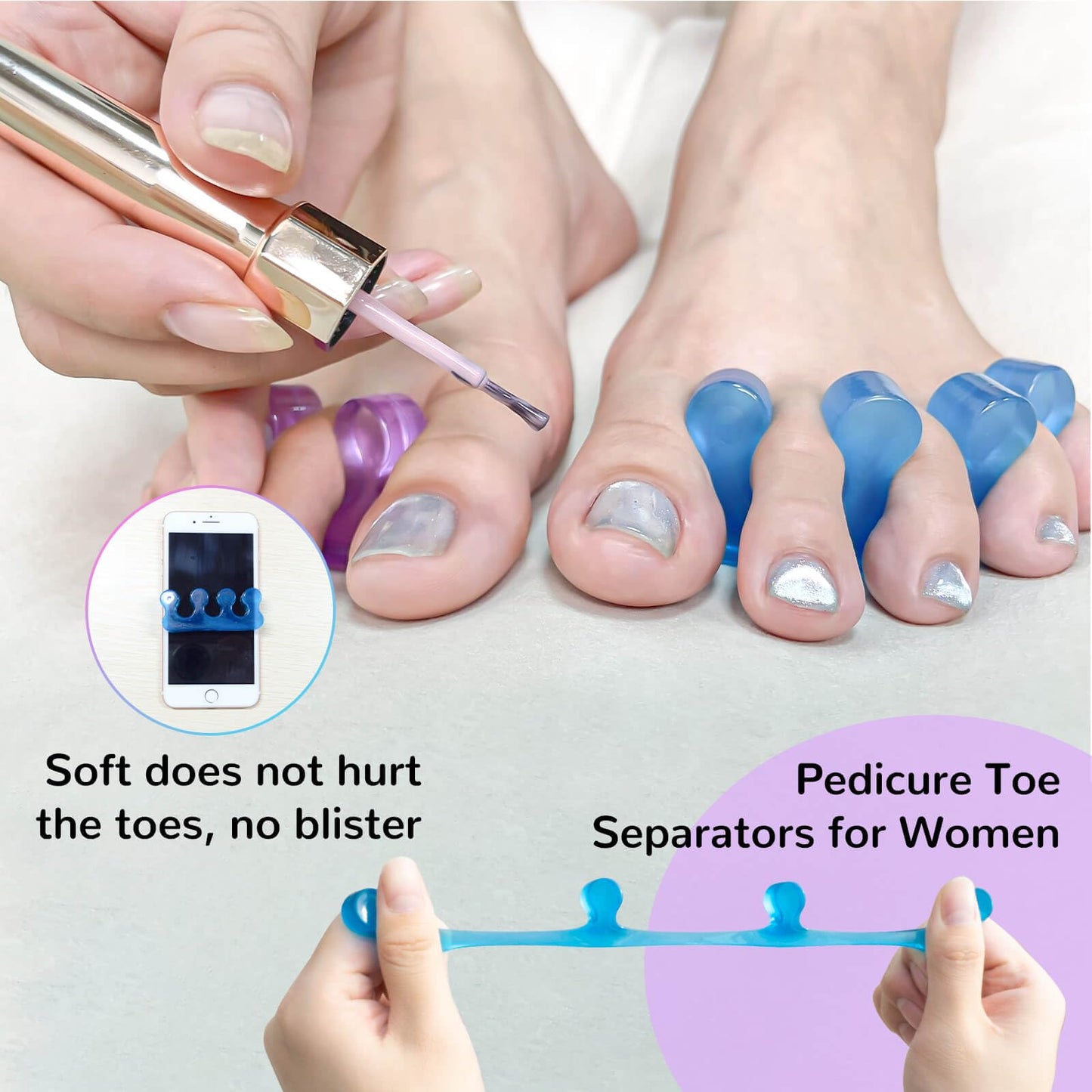 SUNFATT Toe Separators for Pedicure,Toe Separators for Women,Pedicure Toe Spacers for Separating Toenails or Nails,Easy Finger and Toenail Polish Grooming,Soft Gel Toe Spacers Pedicure Kit.