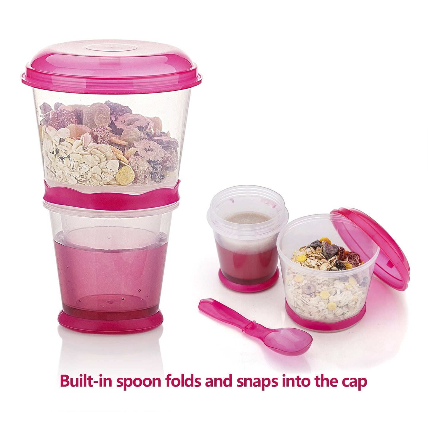 Cereal On the Go Cups Breakfast Drink Cups Portable Yogurt and Cereal To-Go Container Cup (Rose Red)