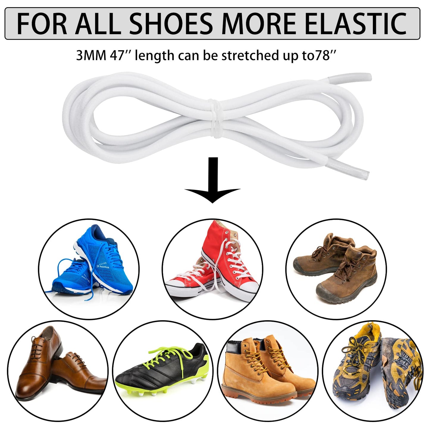 Yao Suo 5 Pairs No Tie Shoe laces for Adults, Kids, Elastic Shoe Laces Tieless, One Size Fits All