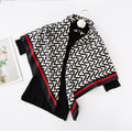 YOUR SMILE Silk Like Scarf Women's Fashion Pattern Large Square Satin Headscarf Headdress (Black/White V)