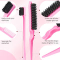 Hair Styling Tools Set 8 Pieces -4 Topsy hair Tail Tools 2 Rat Tail Combs, 1 Slick Back Hair Bristle Brush and 1 Edge Control Brush,Hair Pull Through Tools for Woman Girl Hair Styling. Pink Linmxiy