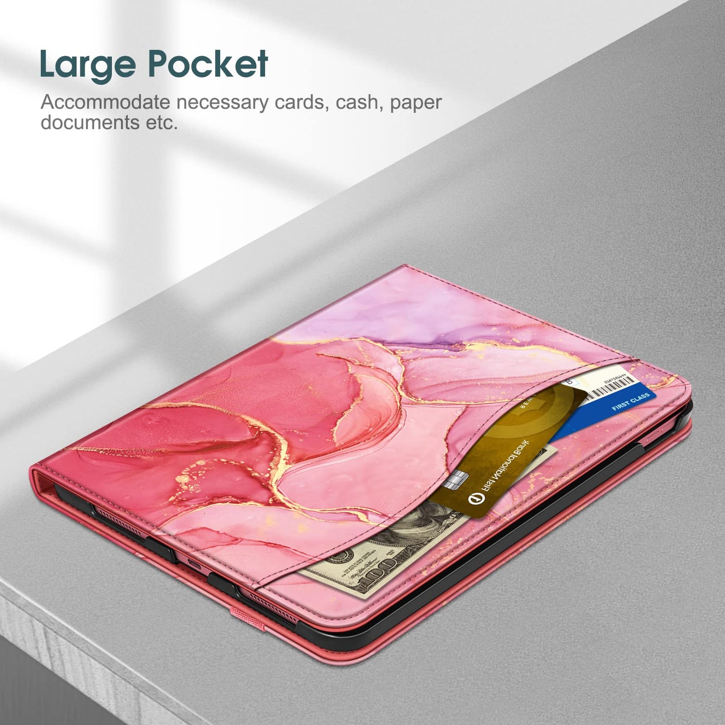 Fintie Case for iPad 10th Generation 10.9 Inch (2022 Model), Multi-Angle Viewing Protective Stand Cover with Pencil Holder & Pocket, Auto Sleep/Wake, Marble Pink