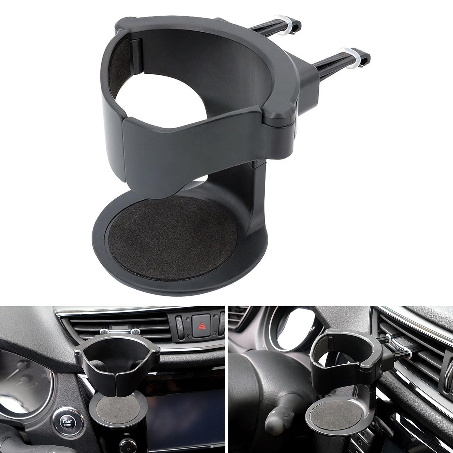 ZBGUN Pack-1 Car A/C Air Outlet Cup Holder, One-Hand Access Portable Drink Holder Ashtray for Cups Smaller Than 3.34" D, Non-Slip EVA Pad Support Rod Adjustable Cup Holder, Universal for Cars (Black)