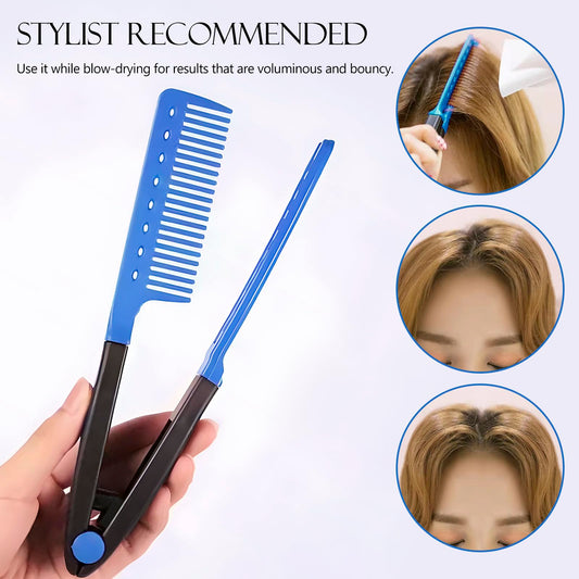 2-Pack Hair Straightening Comb Set - Flat Iron Comb for Beautiful Tresses, Straightener with Firm Grip, Ideal for Knotty Hair and Styling (Blue)