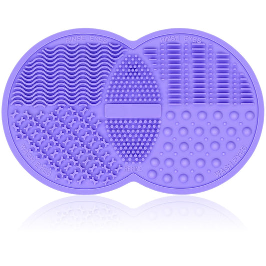 Makeup Brush Cleaner, Silicone Cosmetic Makeup Brush Cleaner Mat Pad Cleaning Tool, Portable Washing Cleaner with Suction Cup for Makeup Cosmetic Brushes (1 piece Purple)