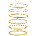 Wgoud Waterproof Gold Bracelets for Women Trendy, Dainty 14K Real Gold Plated Fashion Stackable Bracelet Sets for Women Thin Cuban Link Paperclip Chain Bracelets Layered Gold Jewelry Sets Gifts for Womens (6Pcs Gold Bracelet)