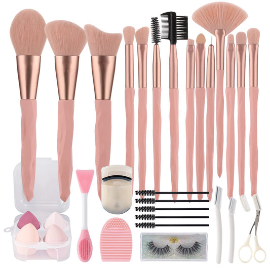 30Pcs Pink makeup brushes with makeup sponges makeup tool set makeup brushes set natural synthetic eye shadow foundation make-up facial mixed powder blusher concealer eye makeup brush set