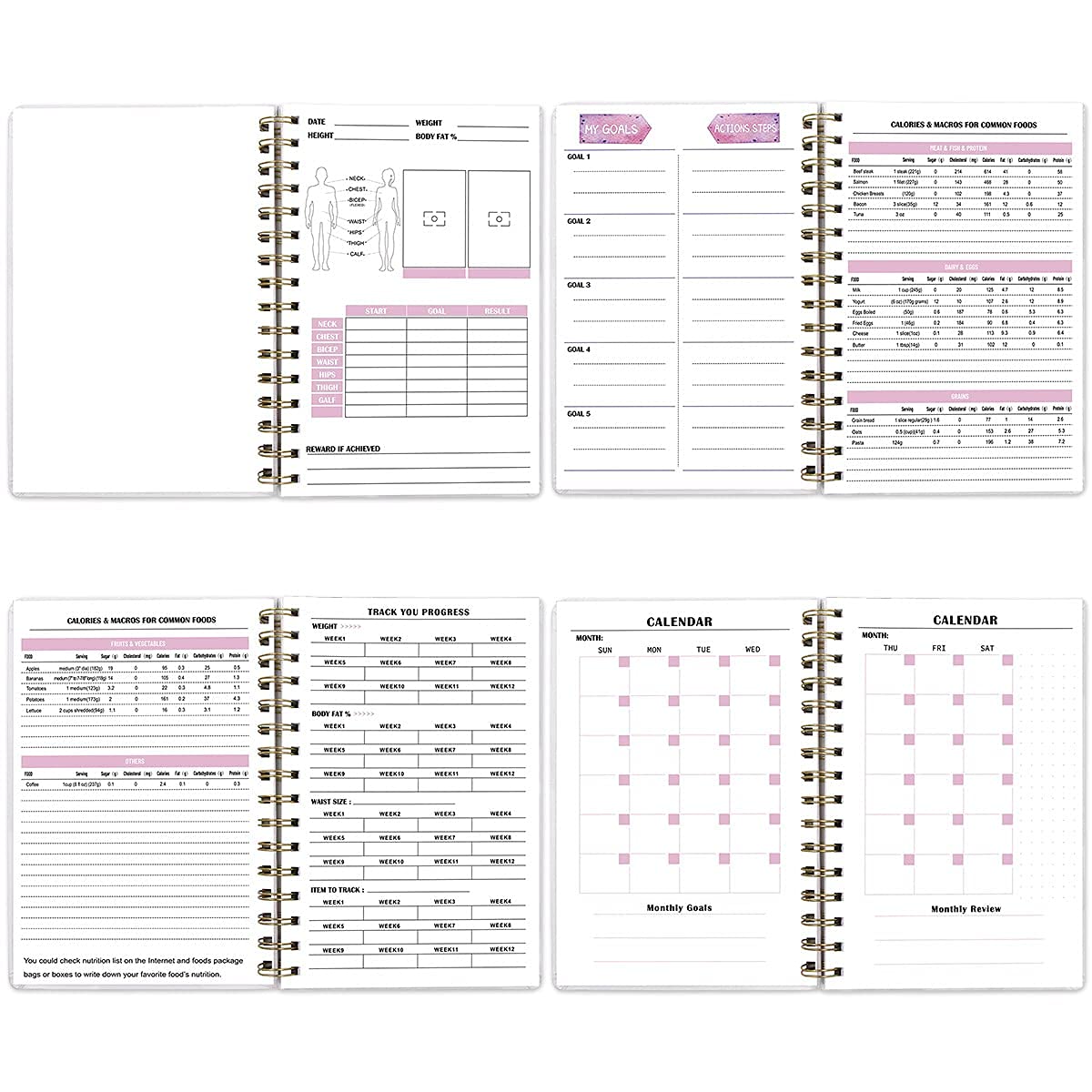 Journal de repas et de remise en forme Journal d'entraînement Journal de bien-être Carnet de notes Planificateur Perte de poids Régime Repas Exercice Entraînement Suivi de la santé 6,1" x 8,5" Couverture rigide