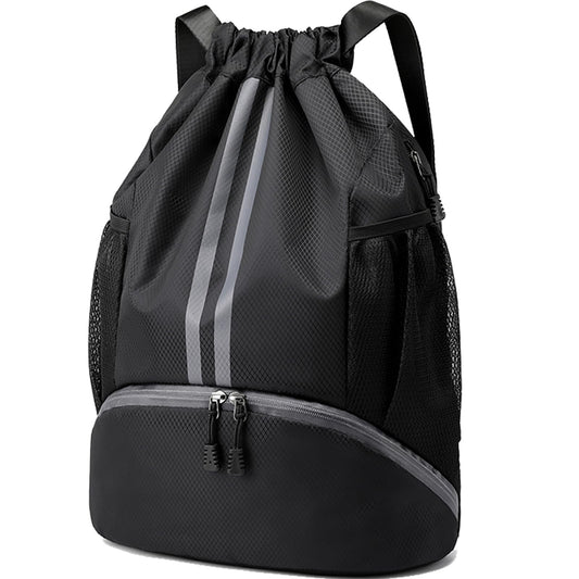 Mochila deportiva con cordón Hoedia: bolsa de natación con cordón para gimnasio, compartimento para zapatos y bolsillo impermeable para mujeres y hombres