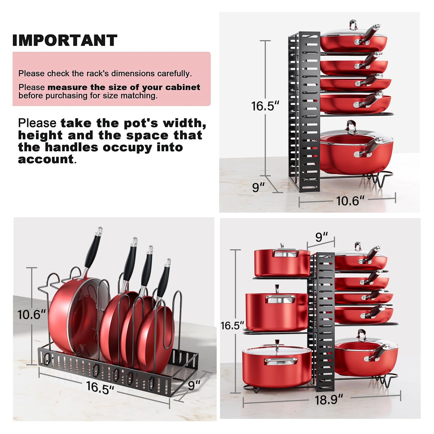 MUDEELA Support de rangement pour casseroles et poêles sous armoire, organisateurs de cuisine à 8 niveaux et supports de rangement pour casseroles, organisateurs de casseroles réglables à l'intérieur de l'armoire avec 3 méthodes de bricolage