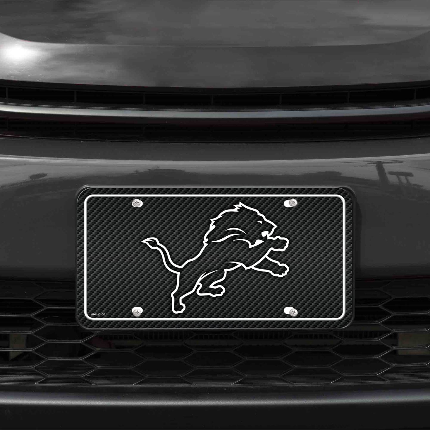 Étiquette de voiture en métal et fibre de carbone Rico Industries NFL Football Detroit Lions 6" x 12" - Idéal pour camion/voiture/SUV