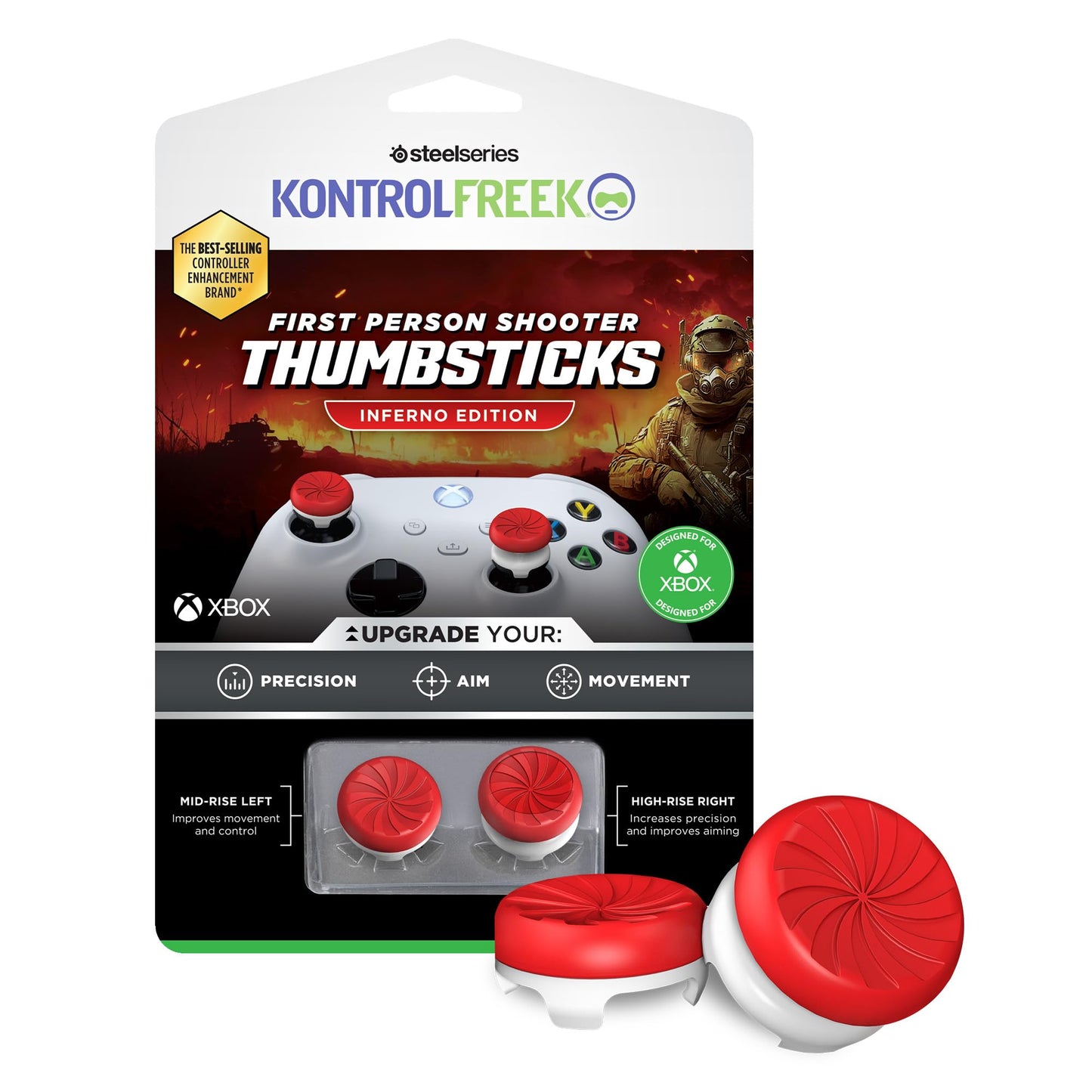 KontrolFreek FPS Freek Inferno for Xbox One and Xbox Series X Controller | Performance Thumbsticks | 1 High-Rise, 1 Mid-Rise | Red/White